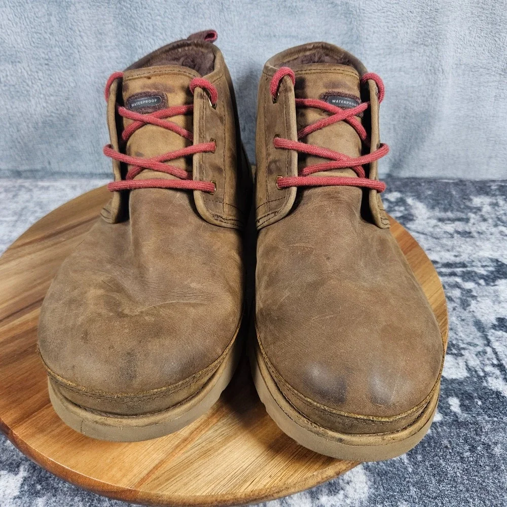 UGG Neumel Waterproof Brown Chukka Shearling Lined Ankle Boots Men Sz 12 1017254